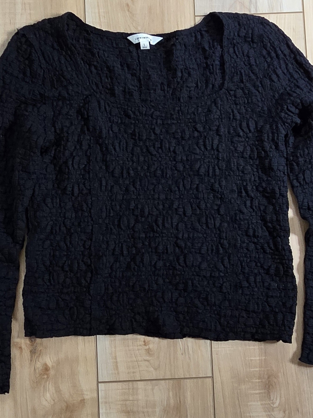 Lucky Brand Raised Lace Design Long Sleeve Square Neck Cropped Top